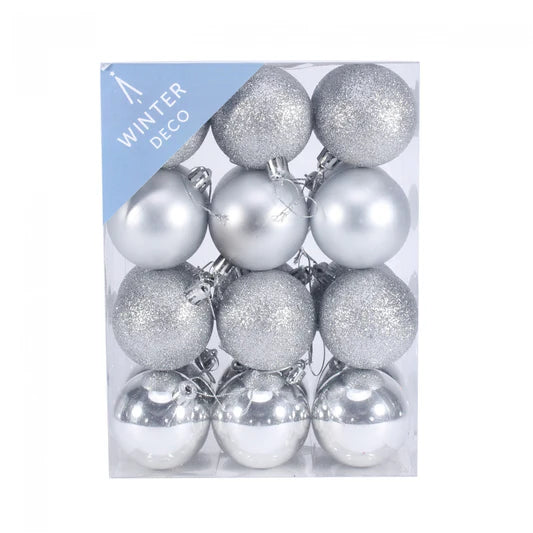 Silver Shatterproof Baubles (x24)